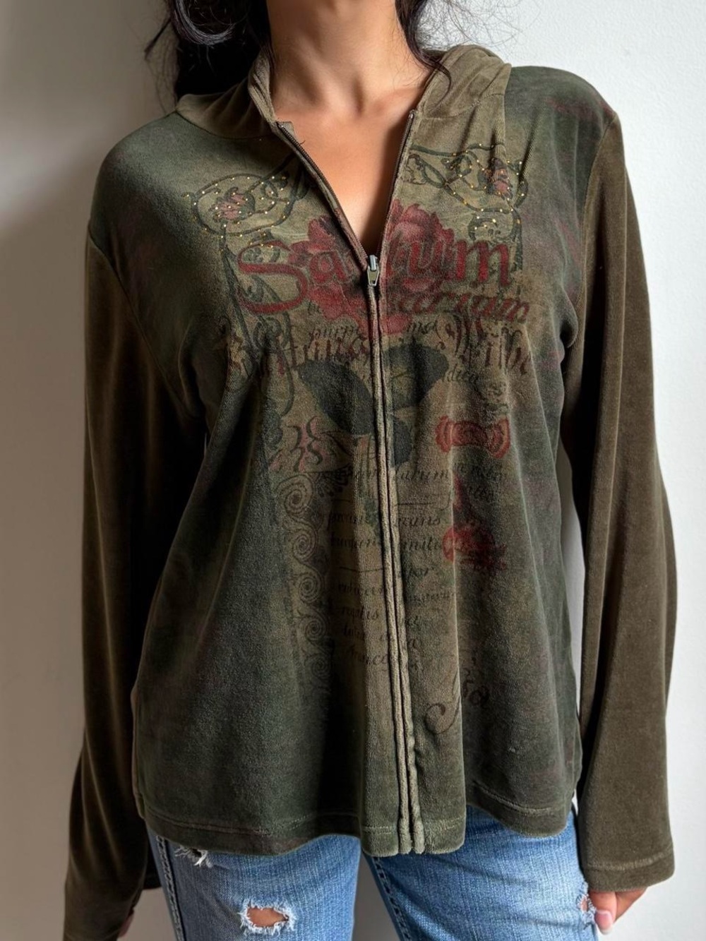 Classic Elements Grunge Velour Hoodie Sweatshirt